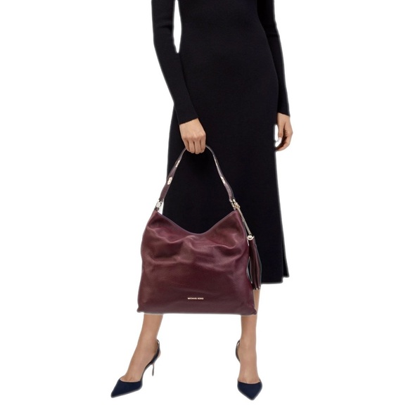 Michael Kors Brooklyn Large Leather Hobo Shoulder Bag Color: Burgundy - Picture 3 of 13